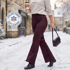 UTILISIMO - Pantalón Polar Con Chiporro Palazzo Mujer Calza Elasticada Térmica Burdeo