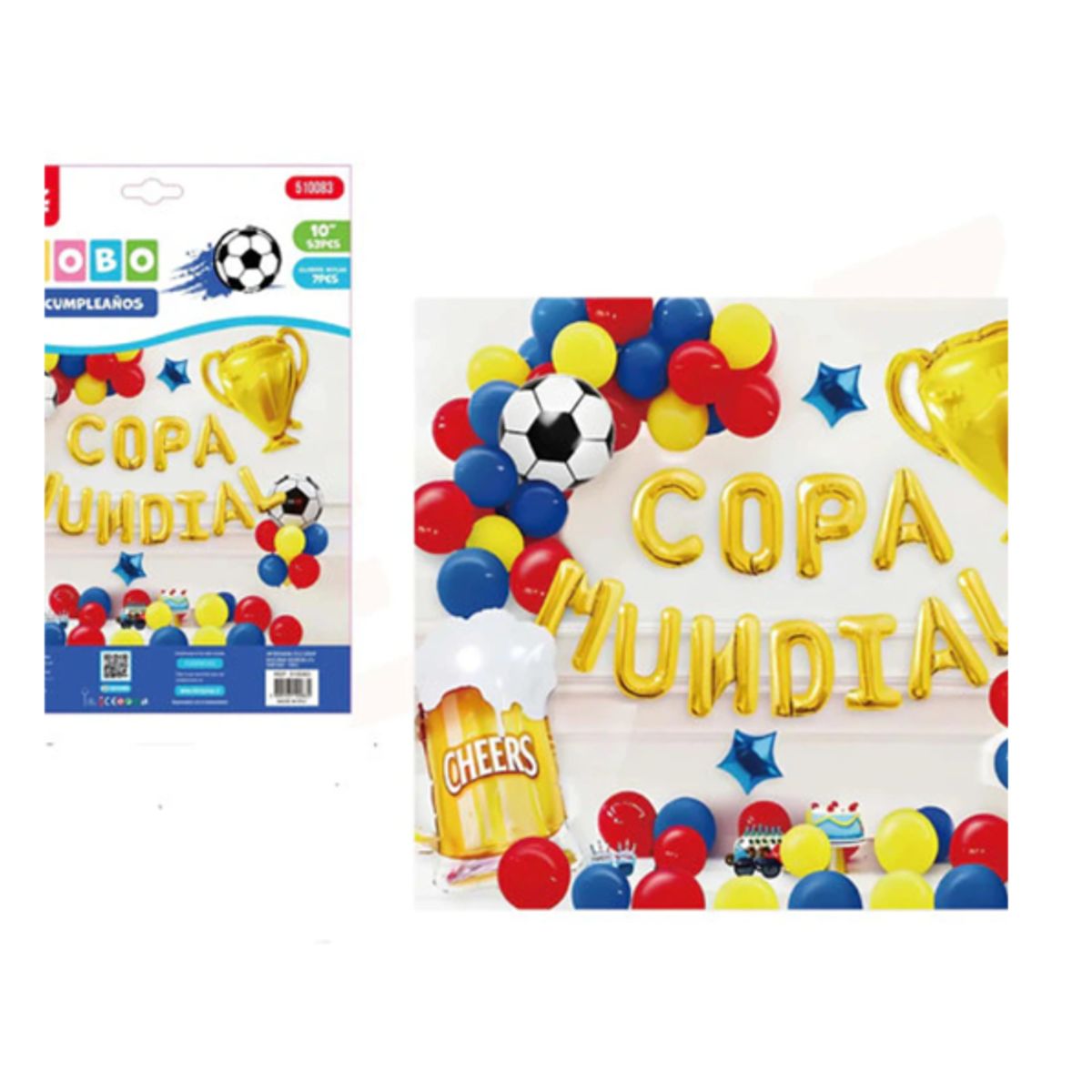 GENERICO - Set De Globo Copa Mundial Dorada 53 Unidades 25cm