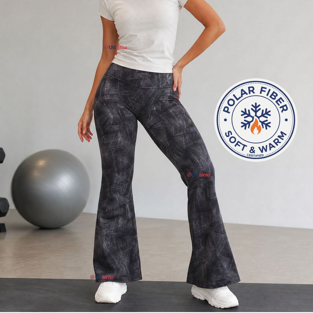 UTILISIMO - Pantalón Polar Con Chiporro Palazzo Mujer Calza Elasticada Térmica Negra