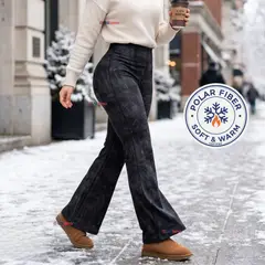 UTILISIMO - Pantalón Polar Con Chiporro Palazzo Mujer Calza Elasticada Térmica Negra