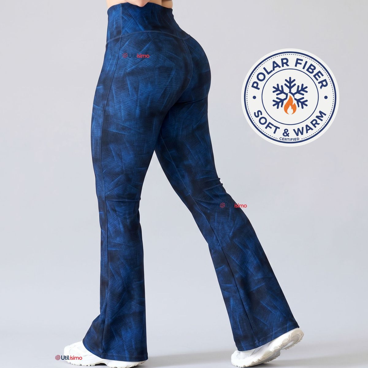 UTILISIMO - Pantalón Polar Con Chiporro Palazzo Mujer Calza Elasticada Térmica Azul