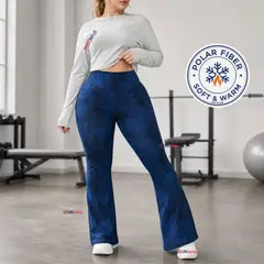 UTILISIMO - Pantalón Polar Con Chiporro Palazzo Mujer Calza Elasticada Térmica Azul