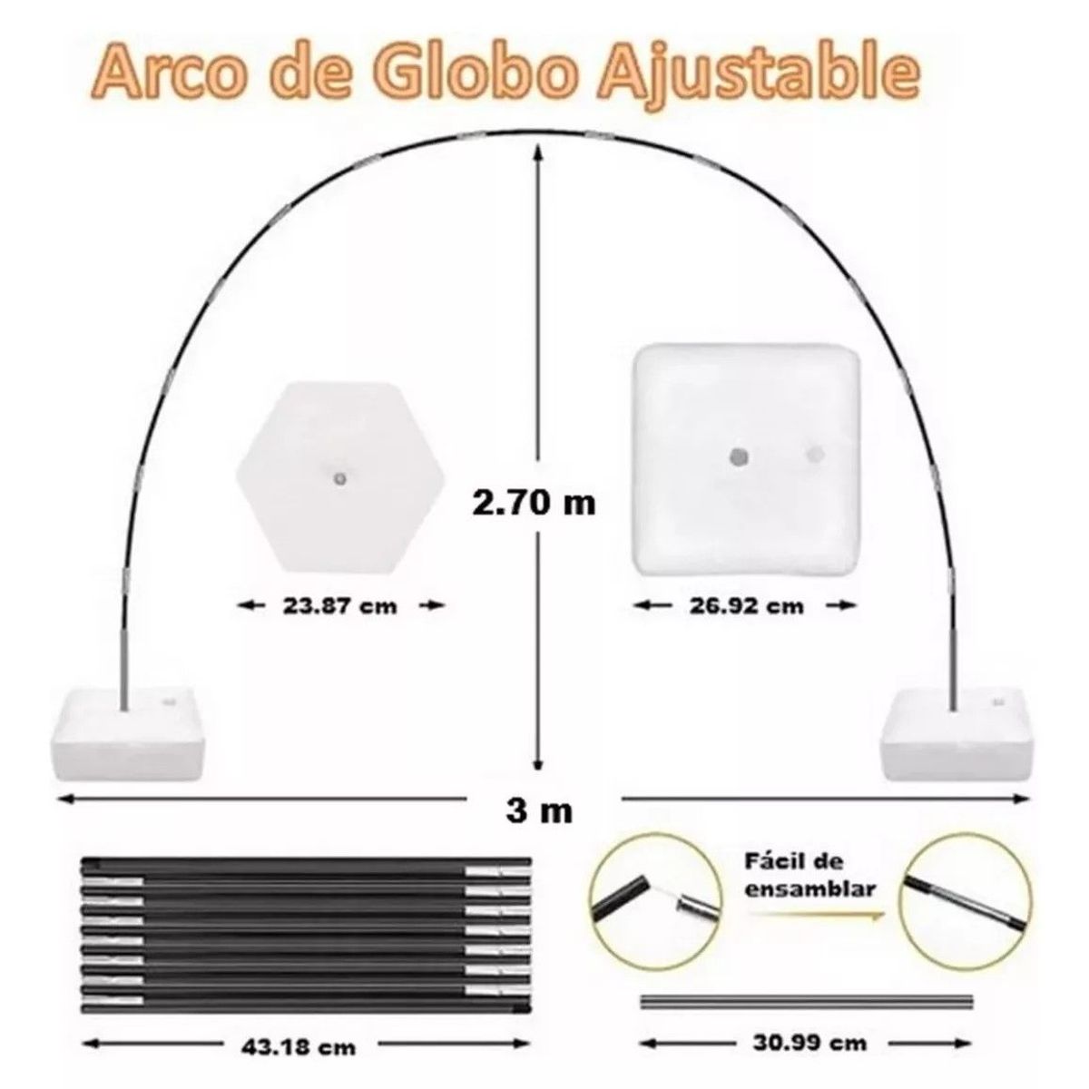 GENERICO - Base Estructura Para Arco De Globos Completo 2.7 X 3 Metros