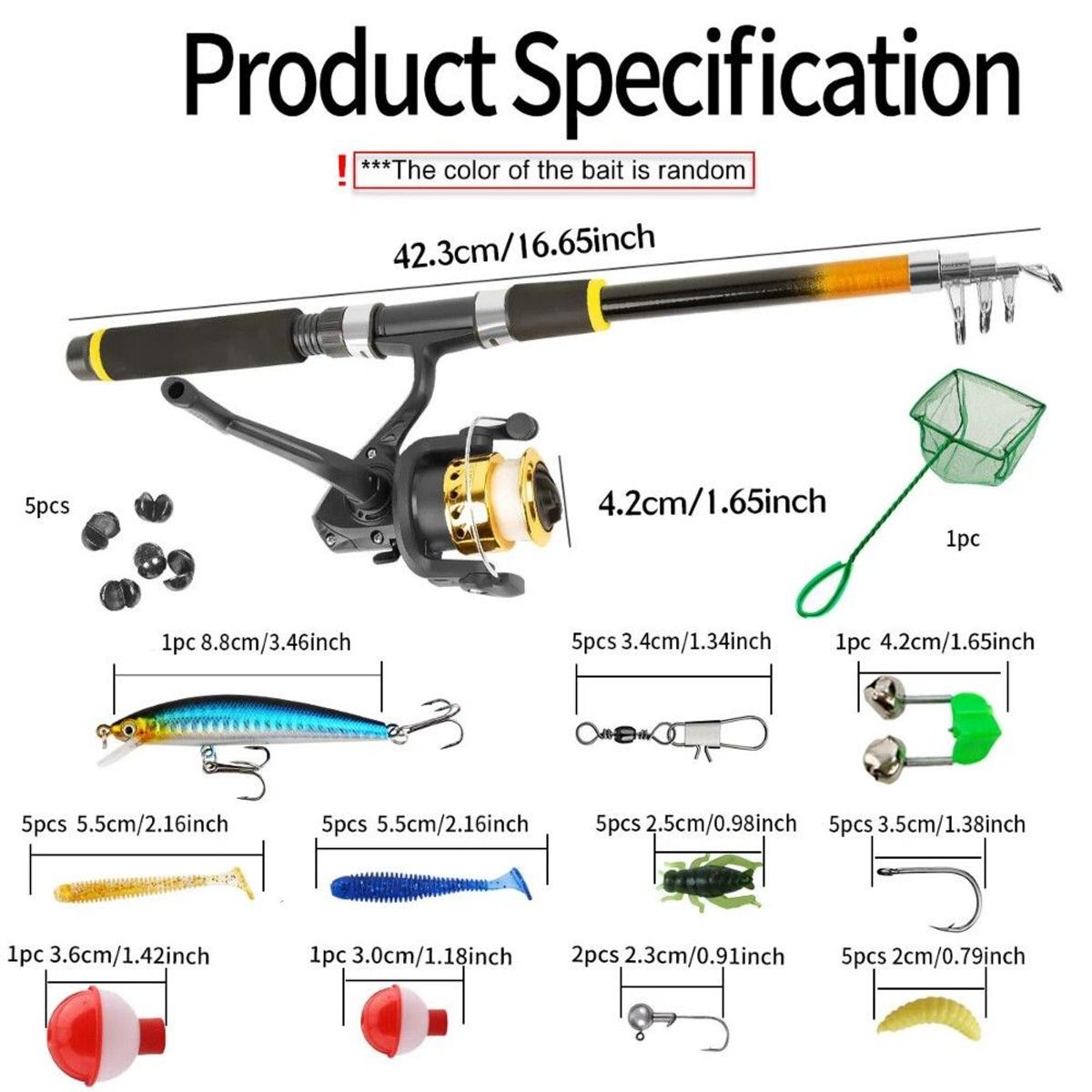GENERICO - Kit Pesca Caña Carrete Señuelo Accesorio Bolsa Completo 21m