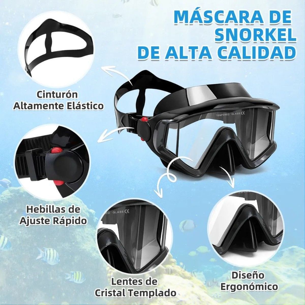 GENERICO - Máscara Tubo Buceo Set Para Adultos 270° Con 3 Ventanas