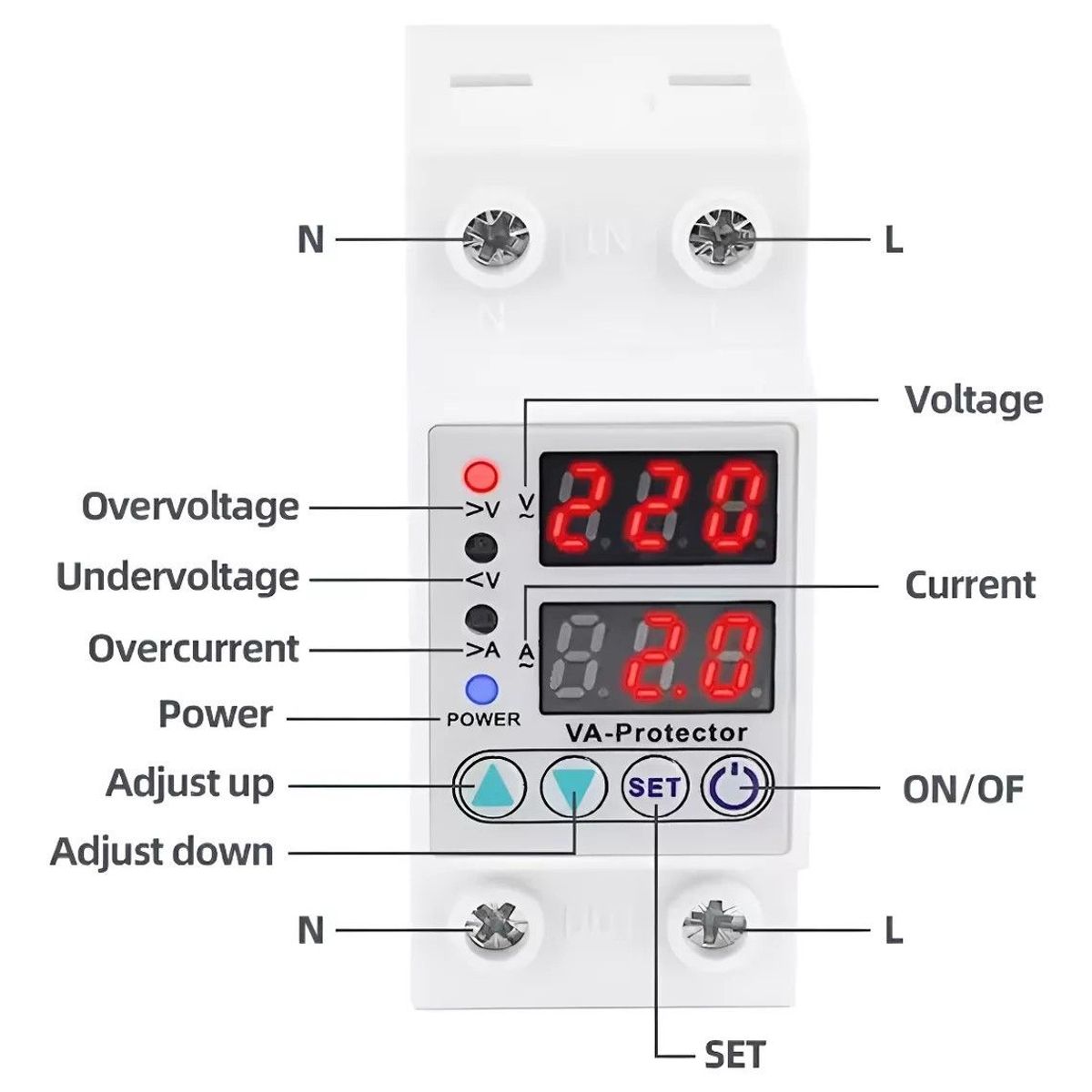 GENERICO - Protector Sobre Voltaje Y Corriente Ajustable 63a 220v Din