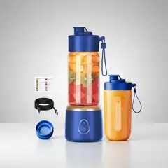 GENERICO - Licuadora Portatil Recargable 400ml + Vaso 400ml Con Tapa Azul