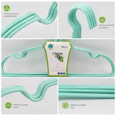 GENERICO - Set de 10 Perchas Antideslizantes 40cm, Colores Surtidos, para Ropa