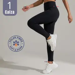 UTILISIMO - Calza Pantalón Lola Polar Térmica Sin Costura Tiro Alto Elasticada Negra