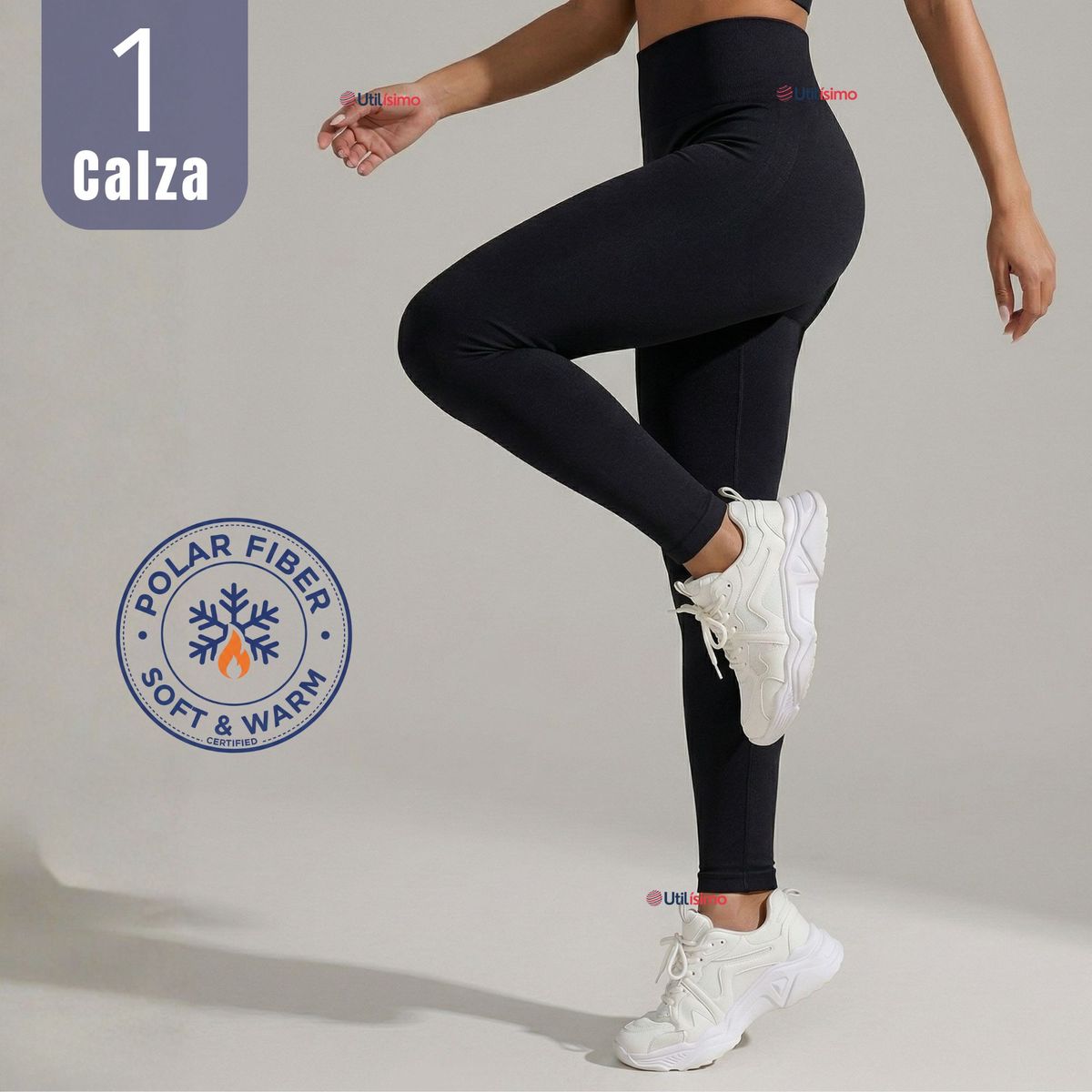 UTILISIMO - Calza Pantalón Lola Polar Térmica Sin Costura Tiro Alto Elasticada Negra