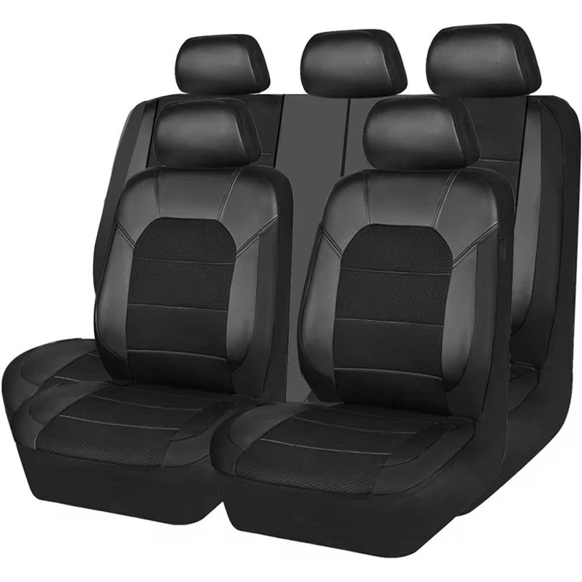 GENERICO - Set Fundas Cubre Asiento Automovil Universal Eco Cuero Negro
