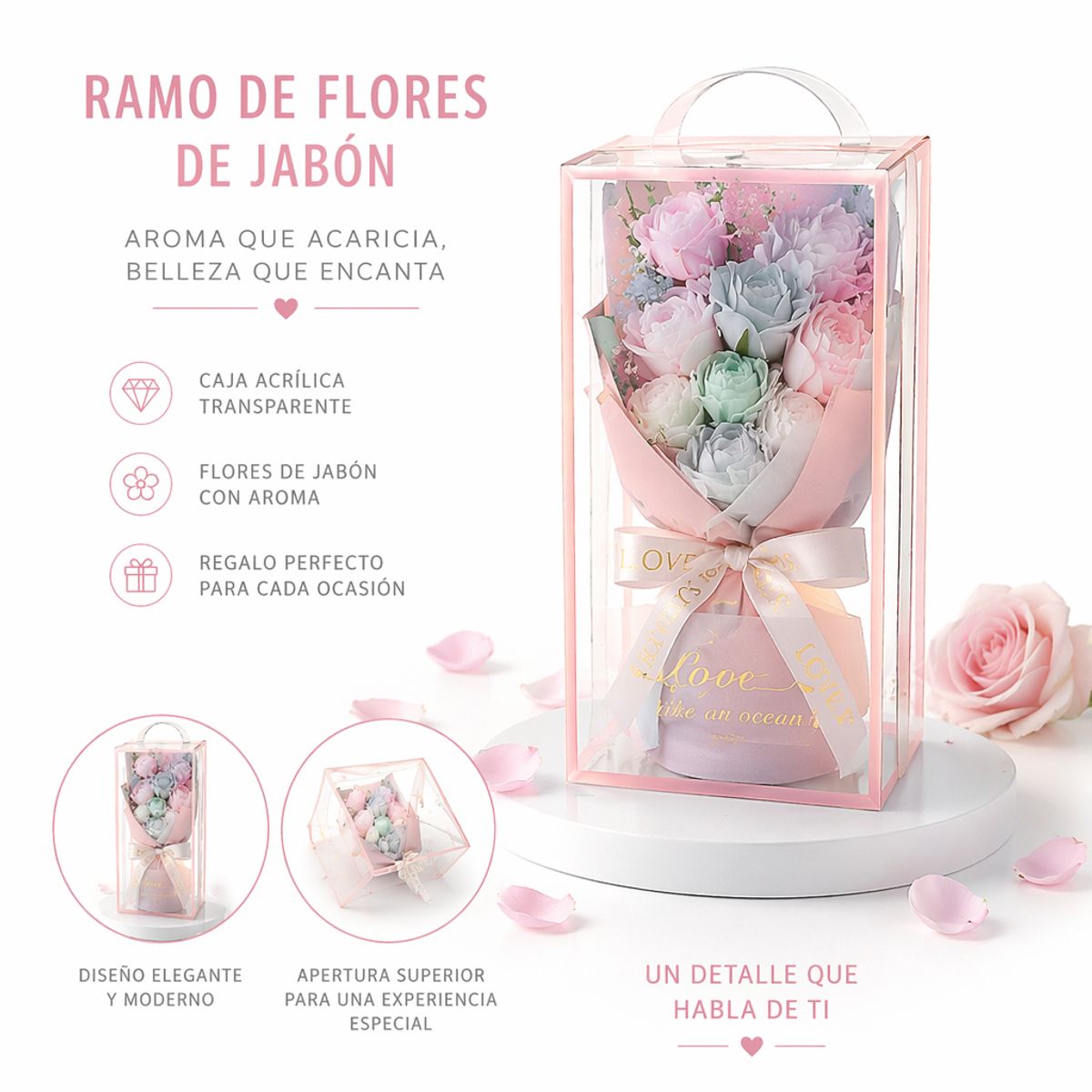 GENERICO - Ramo de Flores Artificiales en Caja PVC, Regalo Elegante para Ocasiones