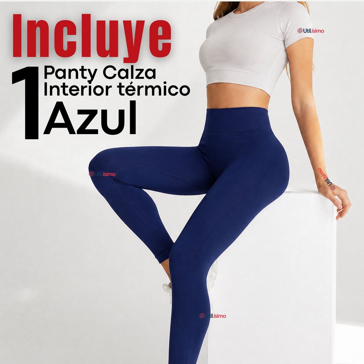 UTILISIMO - Calza Pantalón Lola Polar Térmica Sin Costura Tiro Alto Elasticada Azul Marino