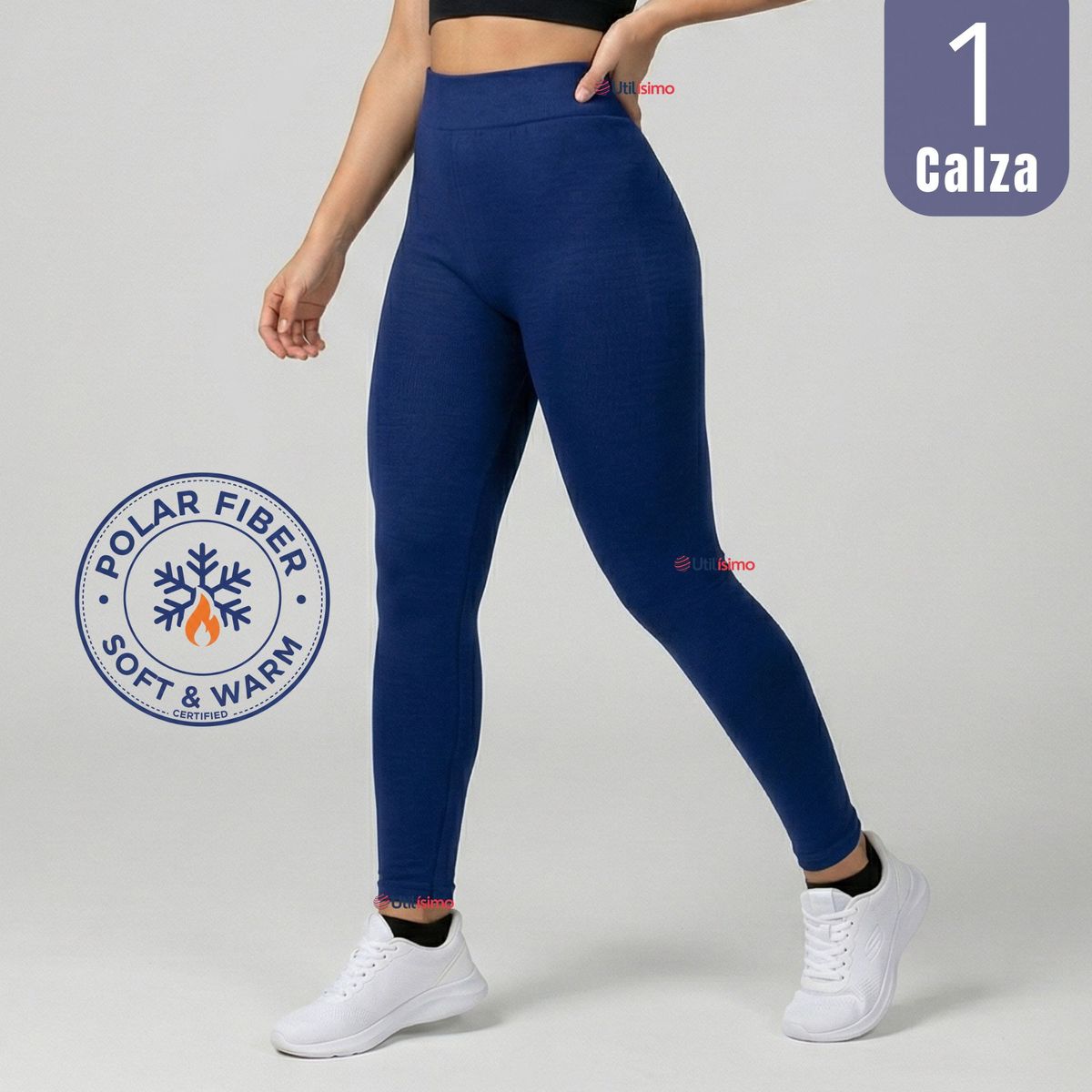UTILISIMO - Calza Pantalón Lola Polar Térmica Sin Costura Tiro Alto Elasticada Azul Marino
