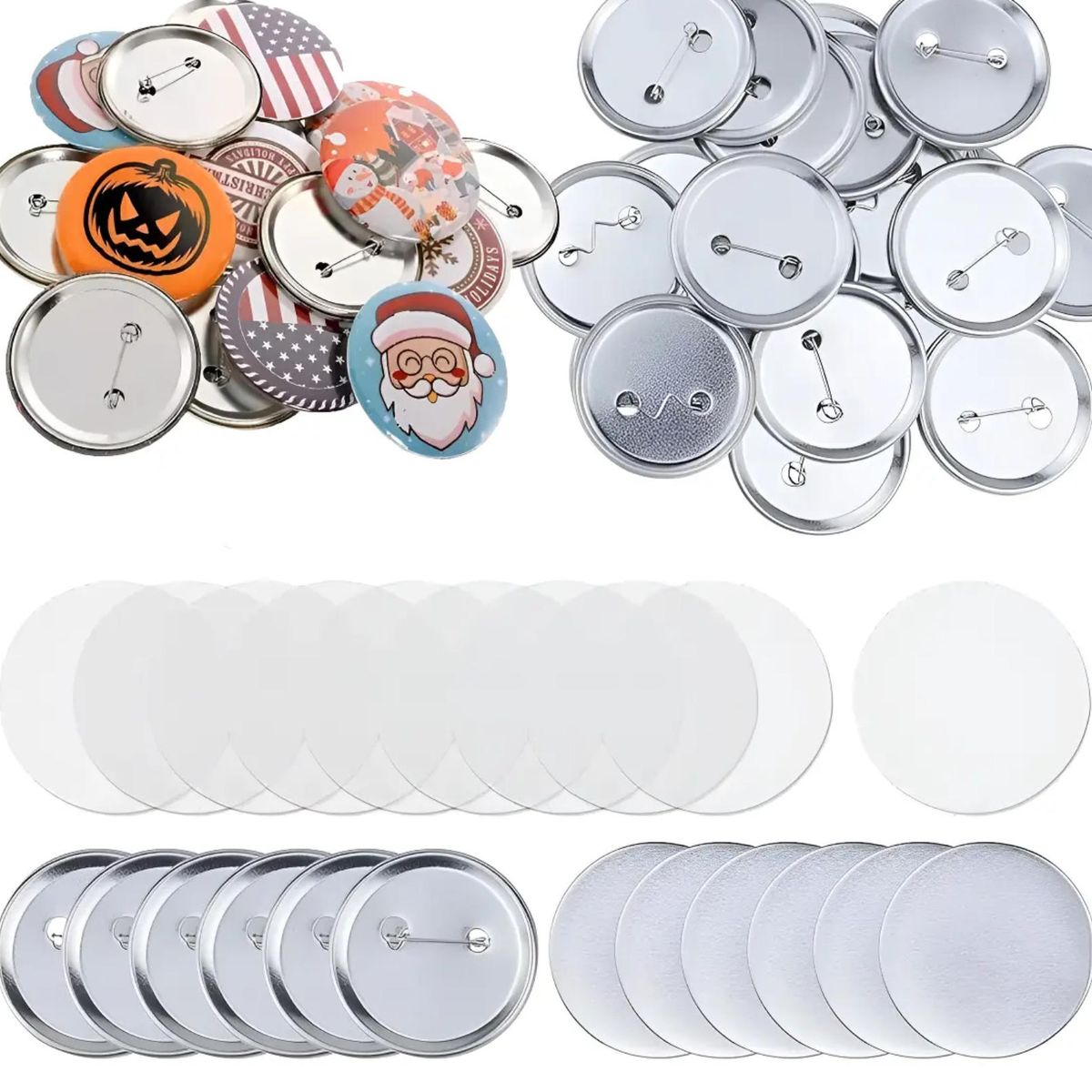 ATURE - Pack De 100 Chapitas Alfiler Metalicas Base + Película 58mm