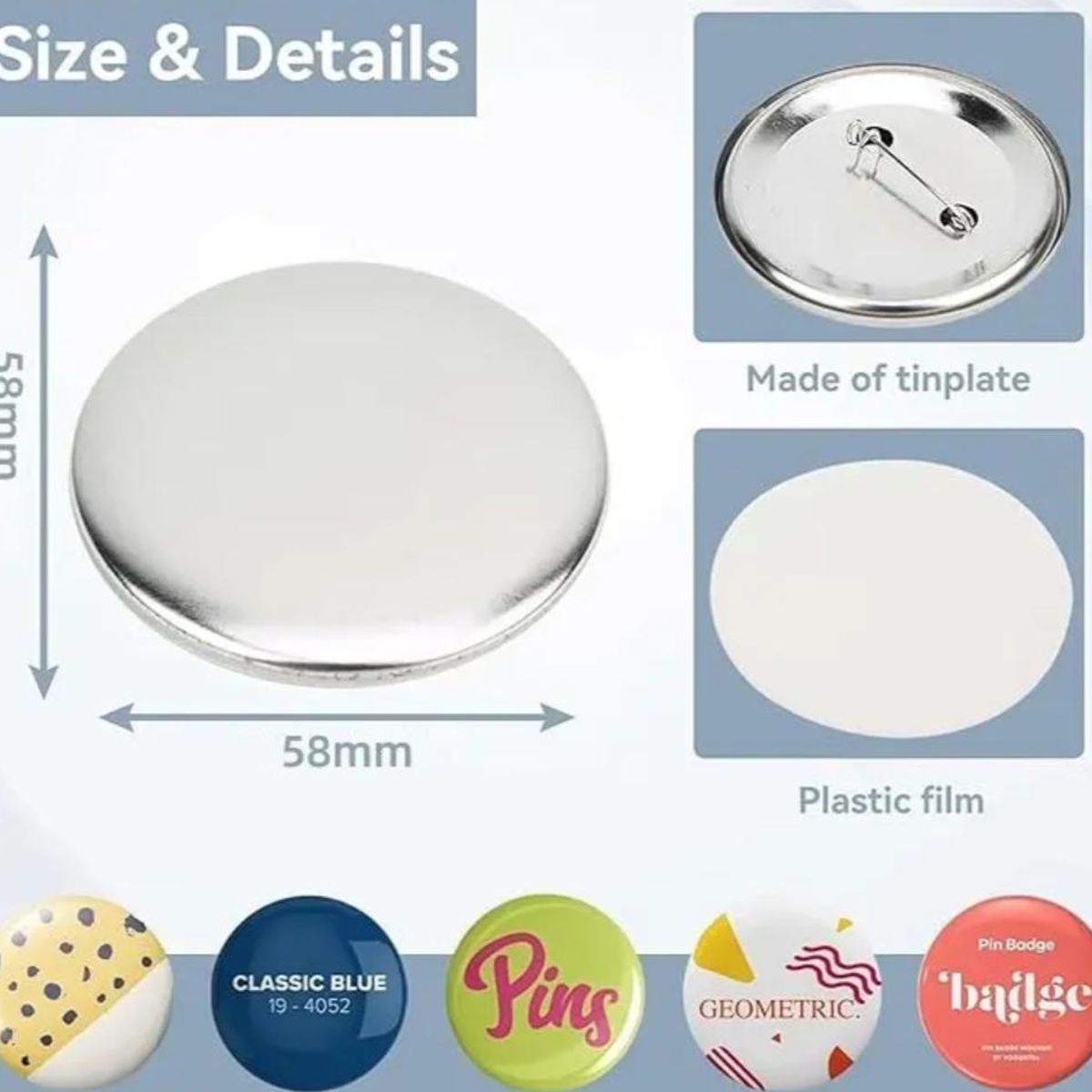 ATURE - Pack De 100 Chapitas Alfiler Metalicas Base + Película 58mm