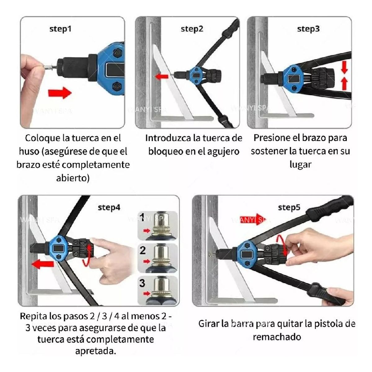 GENERICO - Kit Remachadora Tuerca Mandril M3-m12 Remache Ciego 110pc