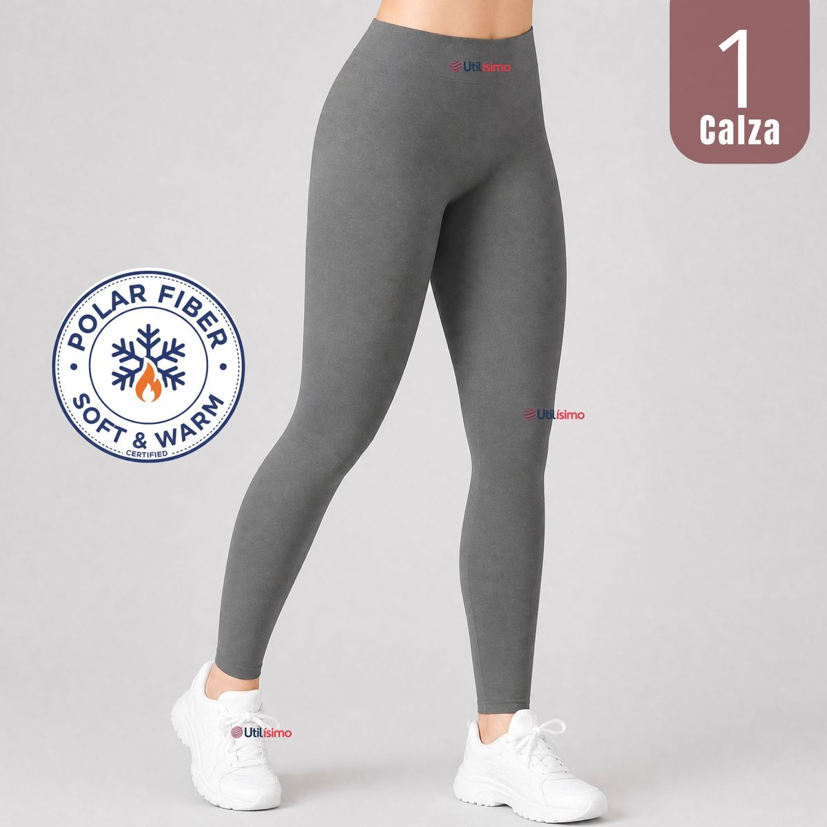 UTILISIMO - Calza Pantalón Lola Polar Térmica Sin Costura Tiro Alto Elasticada Gris