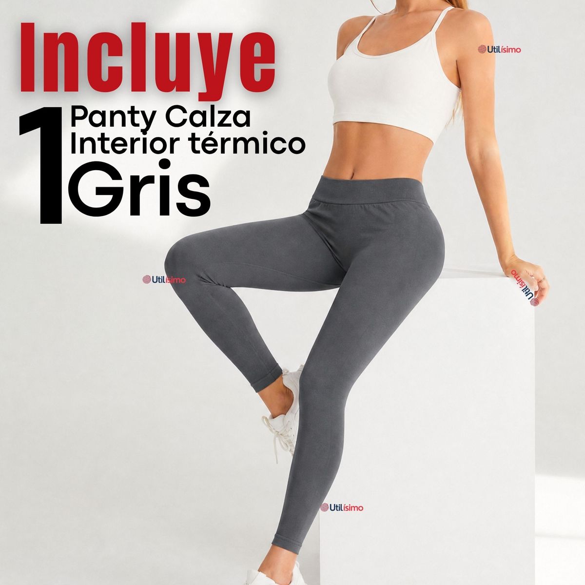 UTILISIMO - Calza Pantalón Lola Polar Térmica Sin Costura Tiro Alto Elasticada Gris