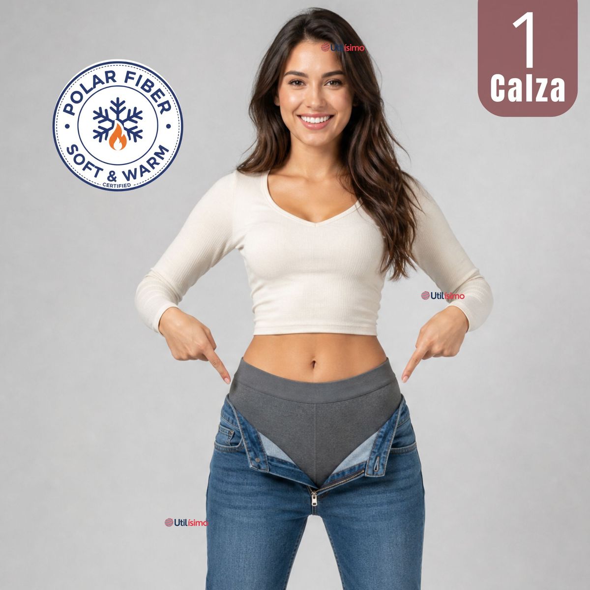 UTILISIMO - Calza Pantys Lola Polar Térmica Sin Costura Tiro Alto Elasticada Gris