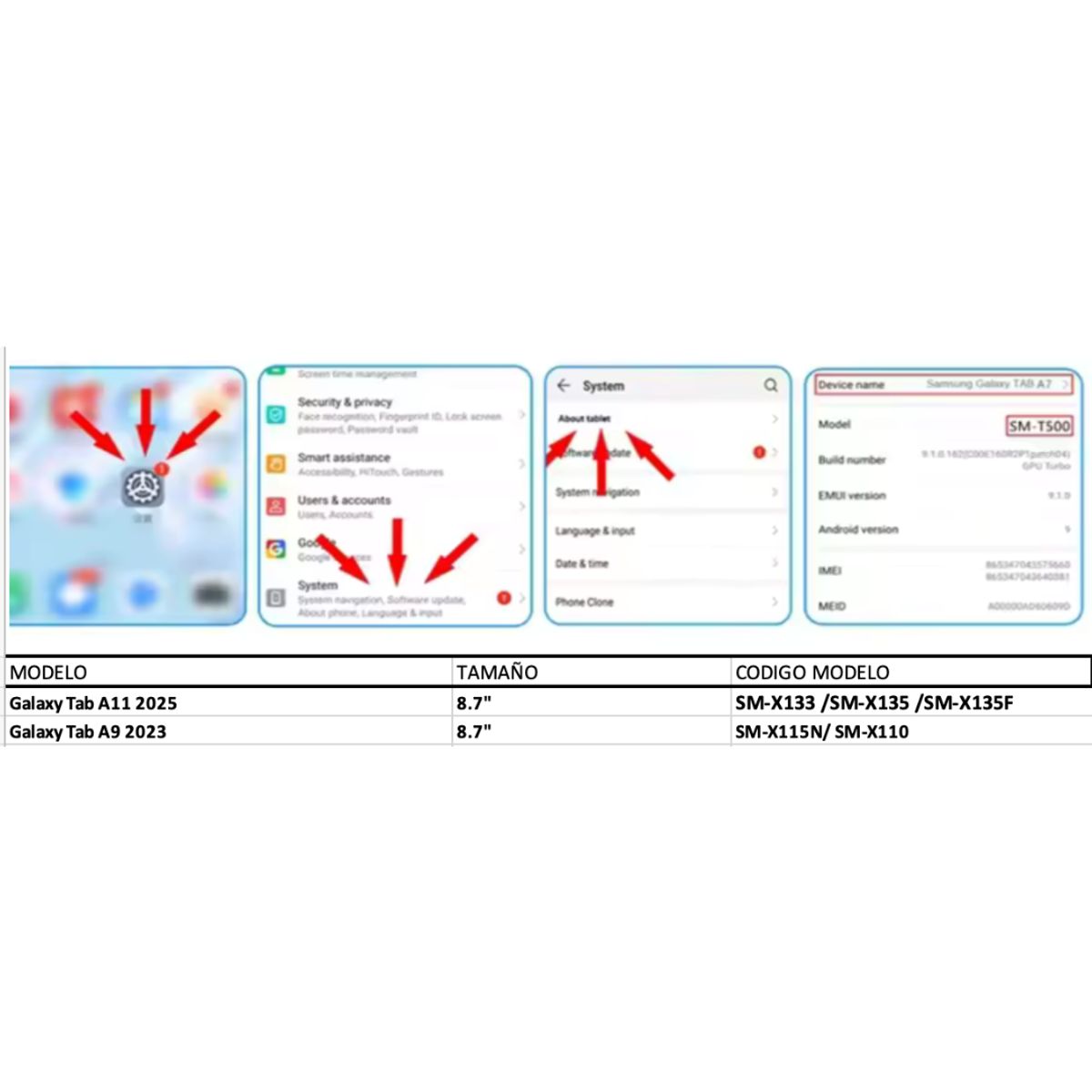 TECNOPALACE - Lámina de Vidrio para Galaxy Tab A11 / A9 8.7 "