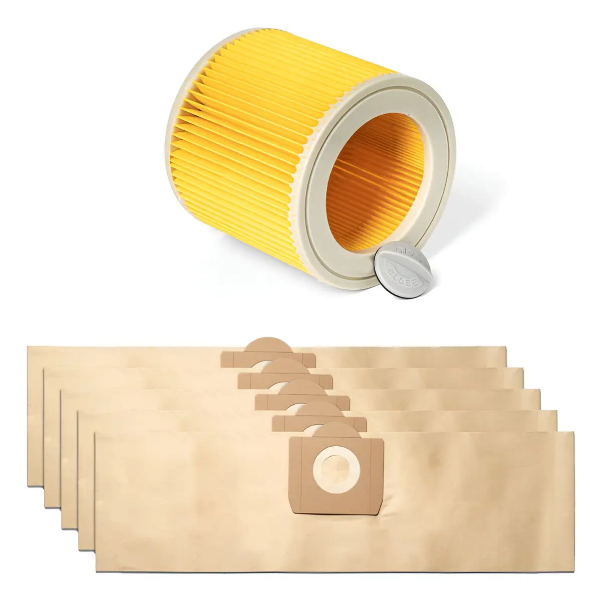 GENERICO - 5 Bolsas De Polvo + Filtro Para Aspiradora Karcher Wd3