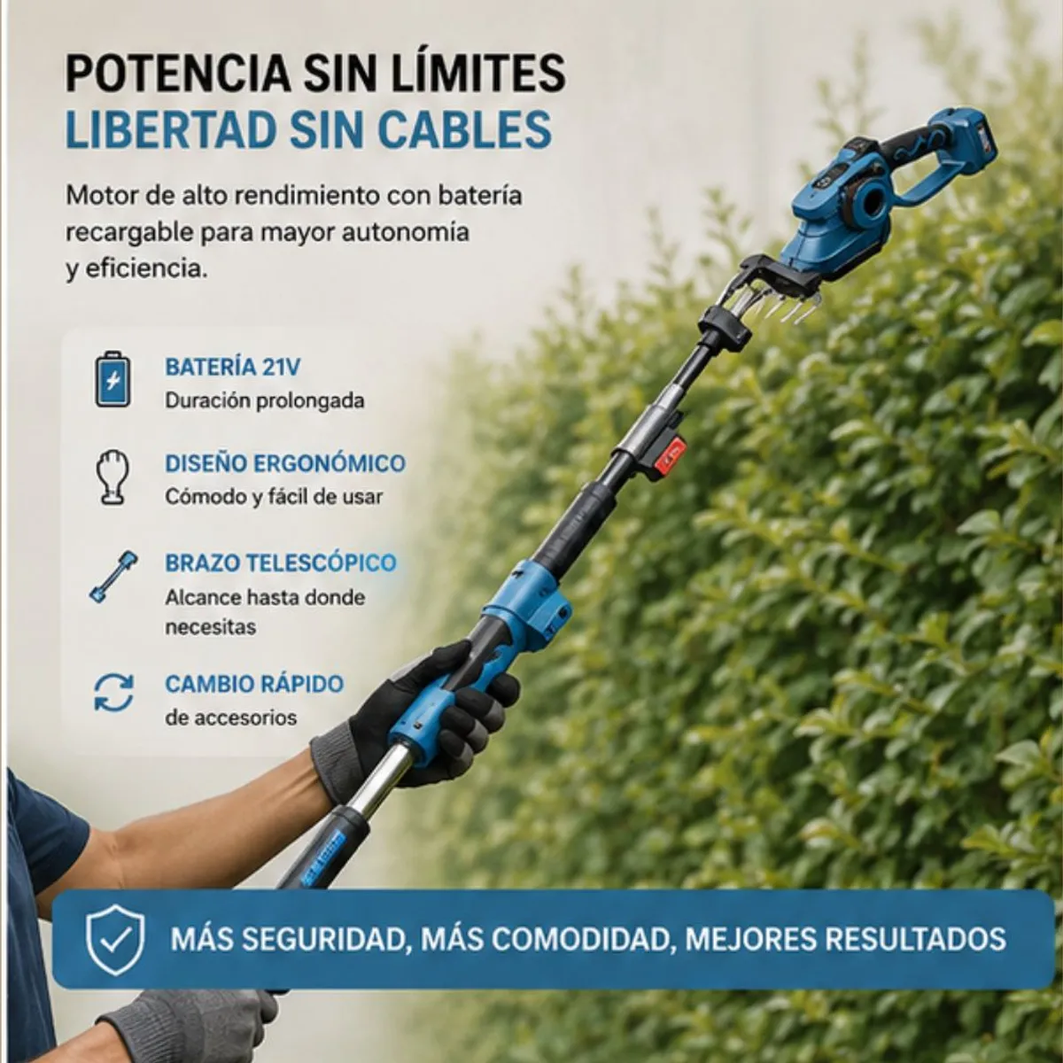 MOVI - KIT DE JARDINERIA 6 EN 1, ORILLADORA, TIJERA, MINI MOTO SIERRA, SOPLADORA, 2 CORTA SETOS Y BRAZO TELESCOPICO