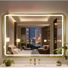 GENERICO - Espejo Rectangular LED 80X60cm Dorado Taller Sin Fronteras