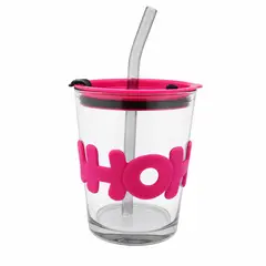 GENERICO - Vaso de Vidrio con Popote 350ml, Taza Reutilizable con Tapa y Protector
