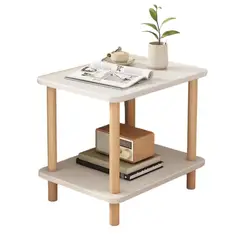 ATURE - Mesa Auxiliar Madera Minimalista 40x40cm Con Doble Estante
