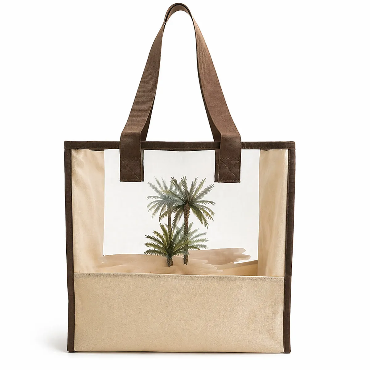 GENERICO - Bolsa Tote Transparente con Diseño de Palmeras, 40x40cm, BeigeCamel
