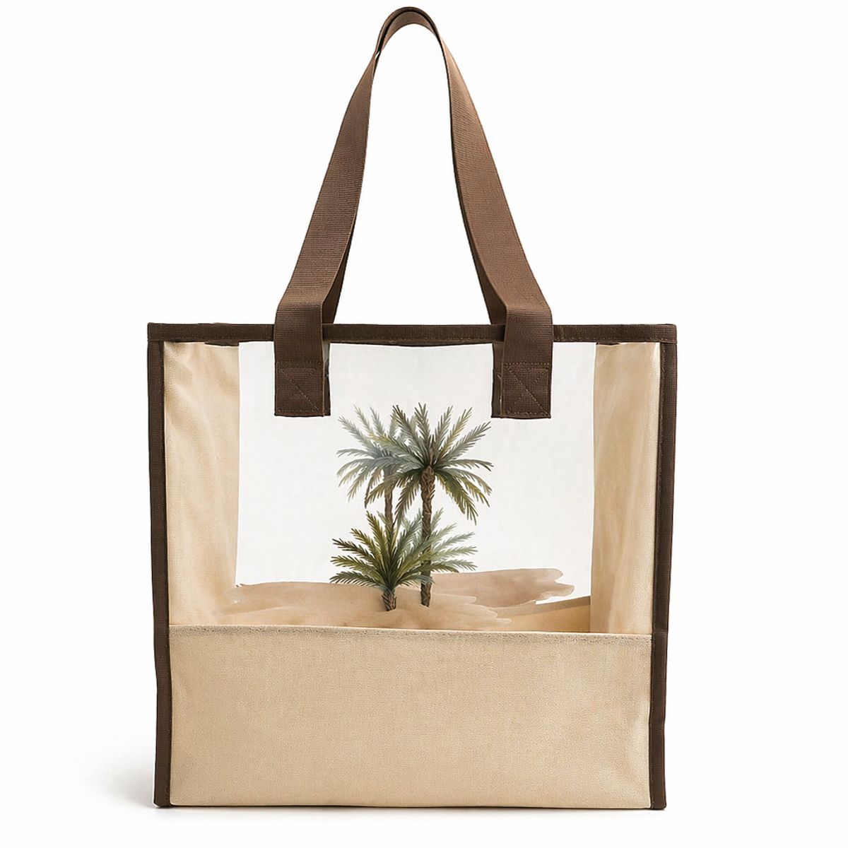 GENERICO - Bolsa Tote Transparente con Diseño de Palmeras, 40x40cm, BeigeCamel