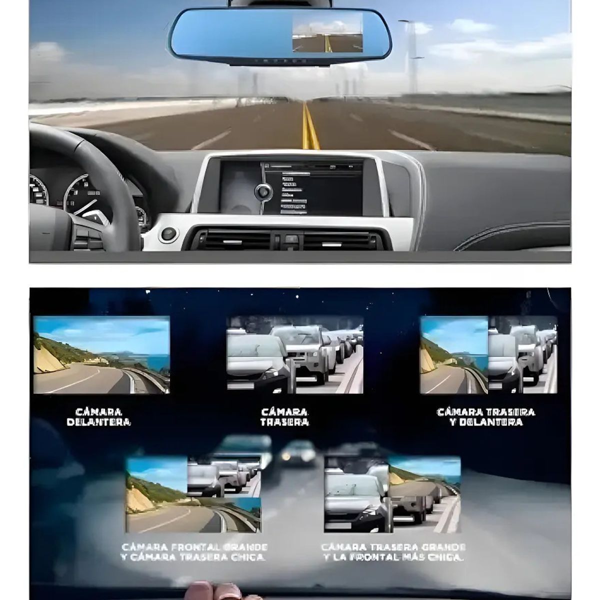 IRM - Espejo Retrovisor Con Camara Frontal Y Retroceso Pantalla LCD Grabador Dashcam Vehicular Kit
