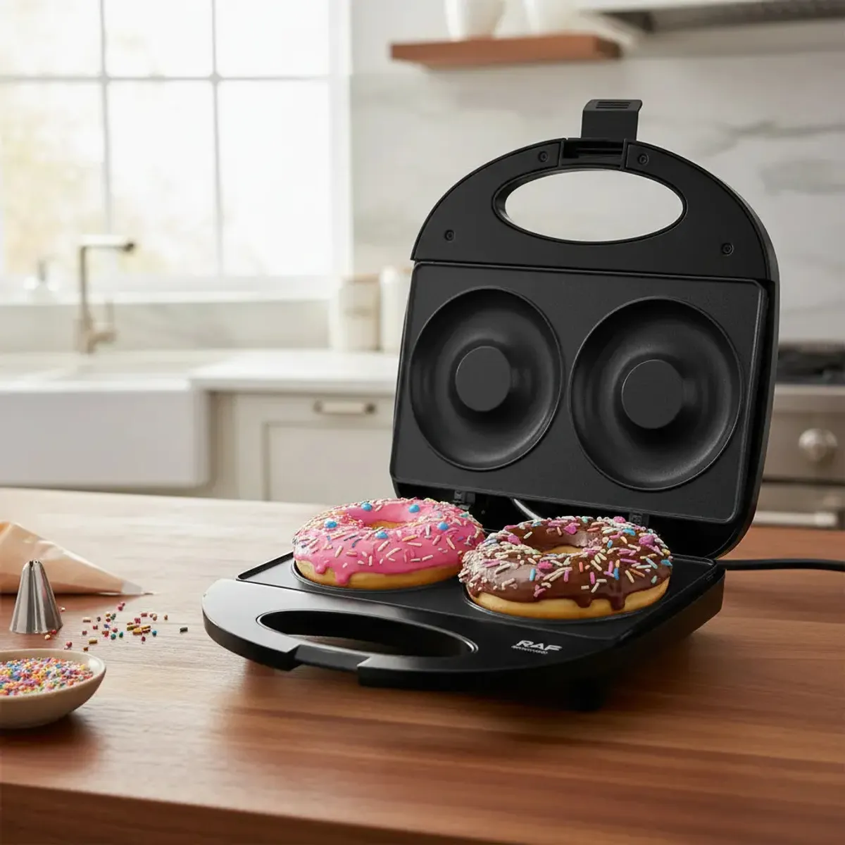 IRM - Maquina Para 2 Donas Grandes Postrera Con Placas Antiadherentes Reposteria Casera Hogar