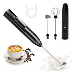 IRM - Espumador De Leche Portatil Batidor Recargable Usb Con Tres Cabezales Mezclador De Cafe Reposteria