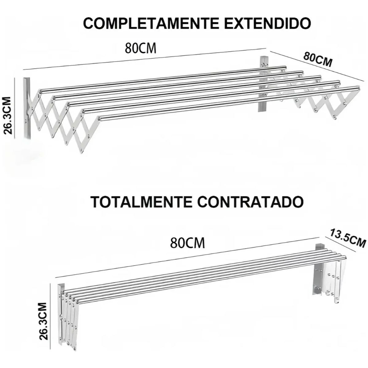 VIDA BUENAS - Tender De Pared Retráctil Aluminio Blanco Click Ventas 80cm