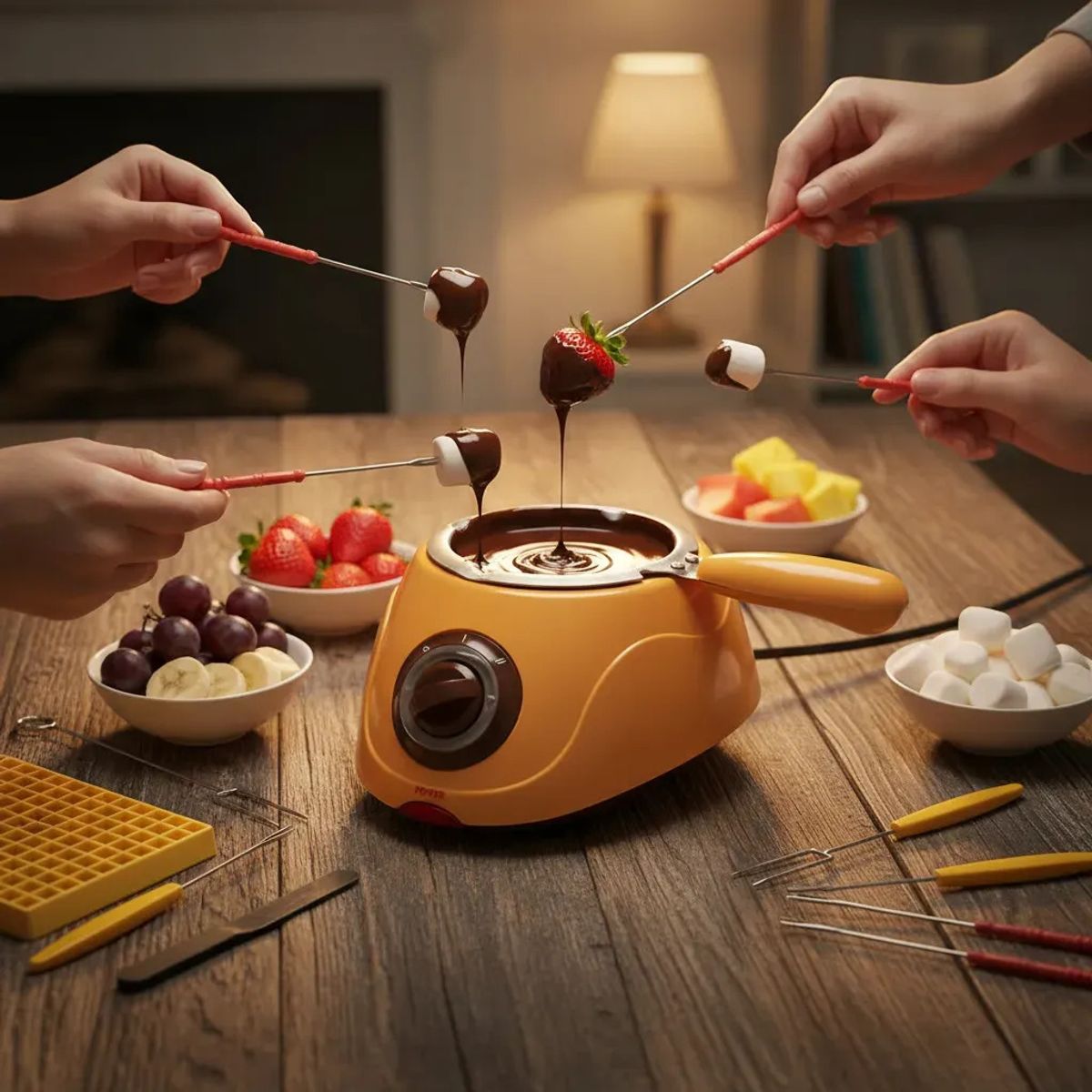 IRM - Maquina De Fondue Amarilla Chocolatiere Olla De Aluminio Fundidor Chocolate Queso Postres