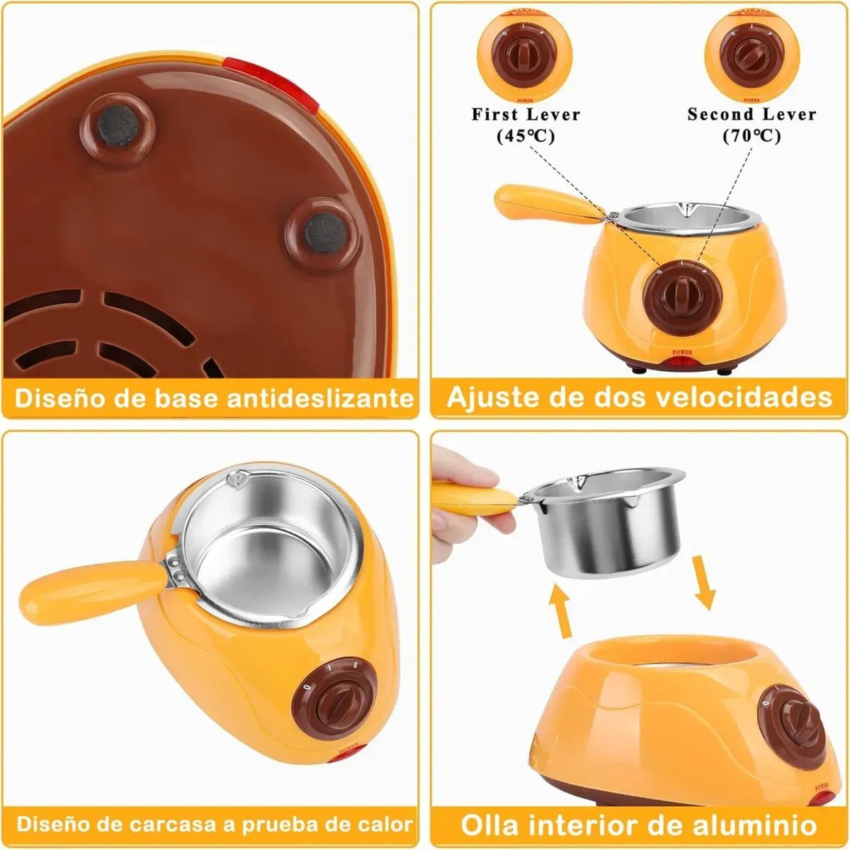 IRM - Maquina De Fondue Amarilla Chocolatiere Olla De Aluminio Fundidor Chocolate Queso Postres