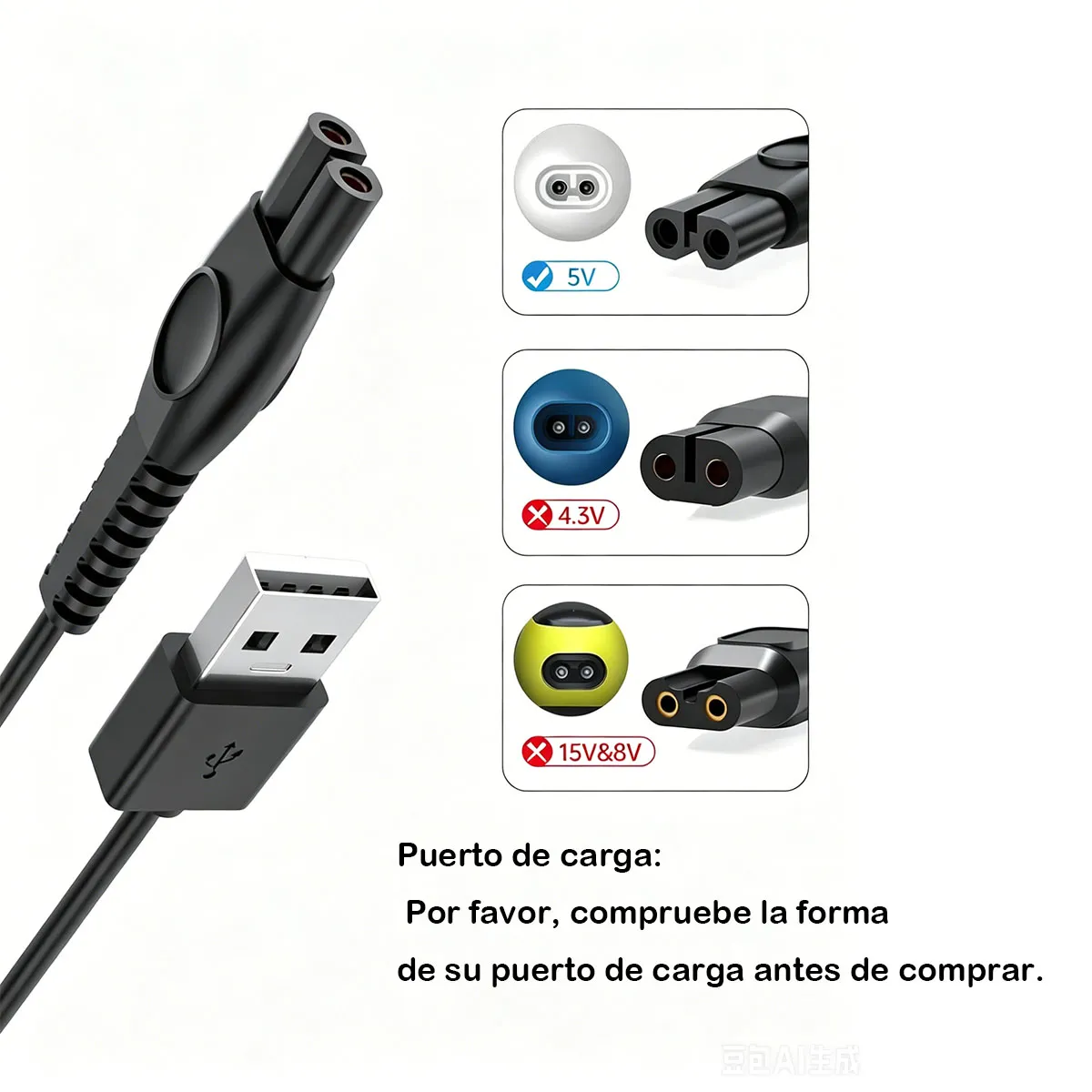 MOONCORE - Cable De Carga Usb 1m Para Philips Shaver Y Oneblade 5v