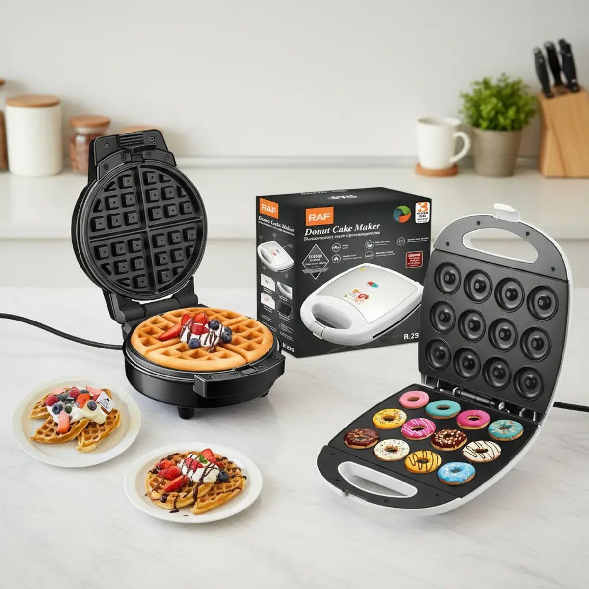 IRM - Waflera Grande Mas Maquina Para Hacer 12 Donas 1200w Combo Dulce Con Placas Antiadherentes