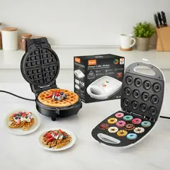 IRM - Waflera Grande Mas Maquina Para Hacer 12 Donas 1200w Combo Dulce Con Placas Antiadherentes