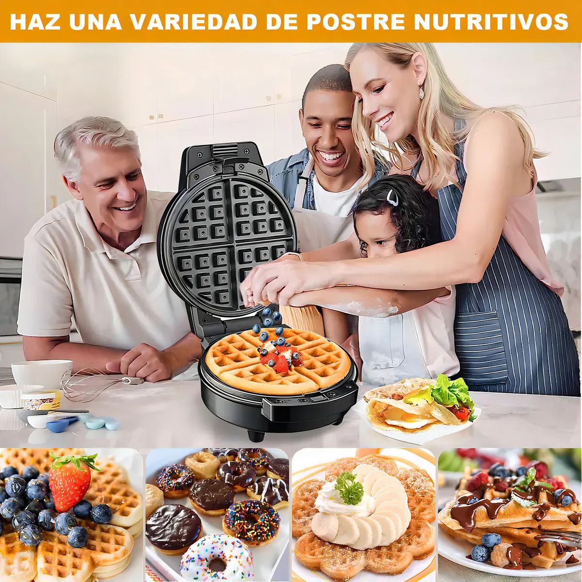 IRM - Waflera Grande Mas Maquina Para Hacer 12 Donas 1200w Combo Dulce Con Placas Antiadherentes