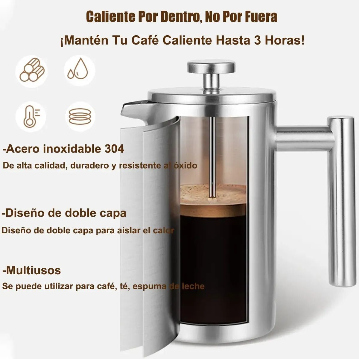 EVERSO - Cafetera De Prensa Francesa 800ml De Acero Inoxidable