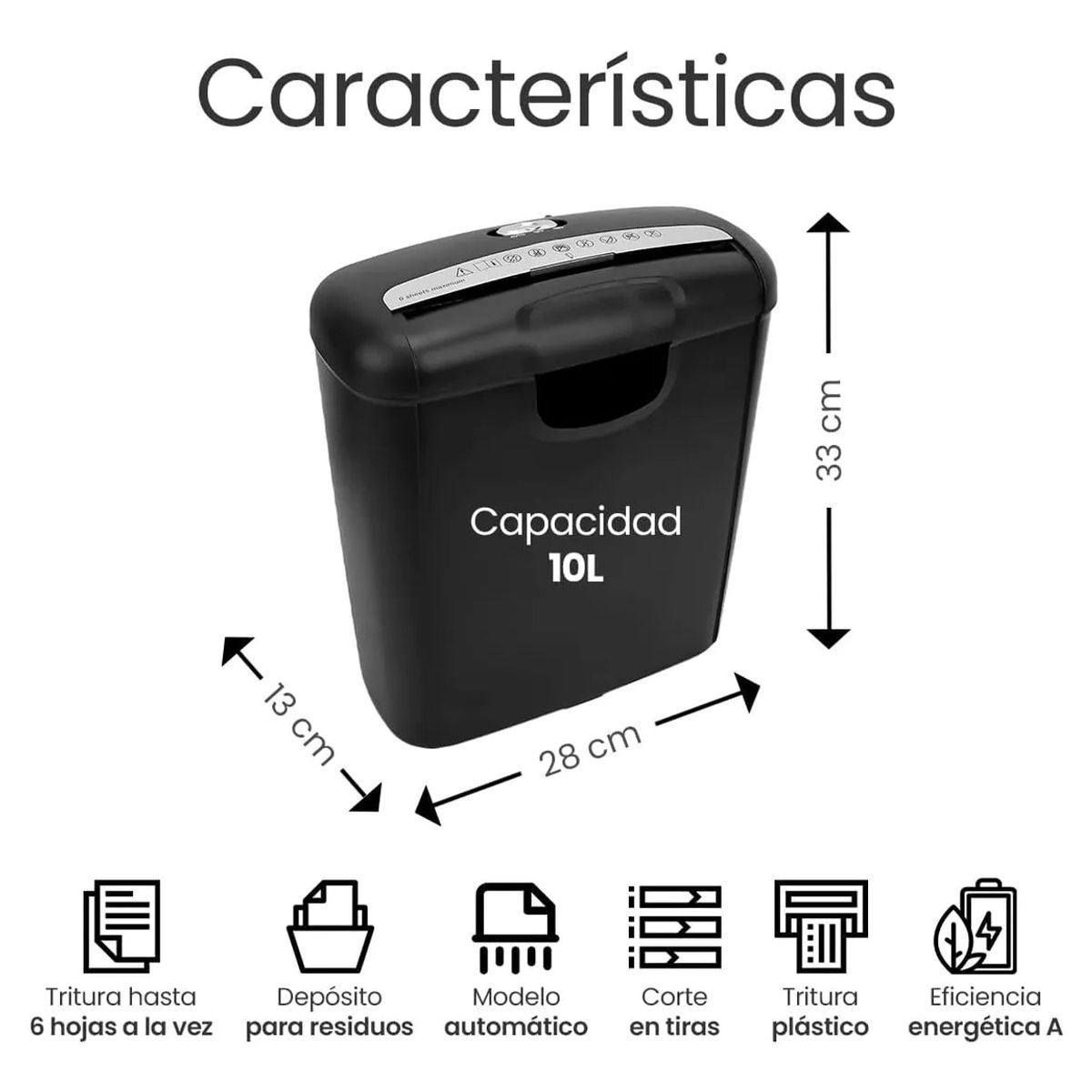 Destructora Trituradora De Papel 6 Hojas 10 Litros Oficina, marca EVERSO - Foto 2