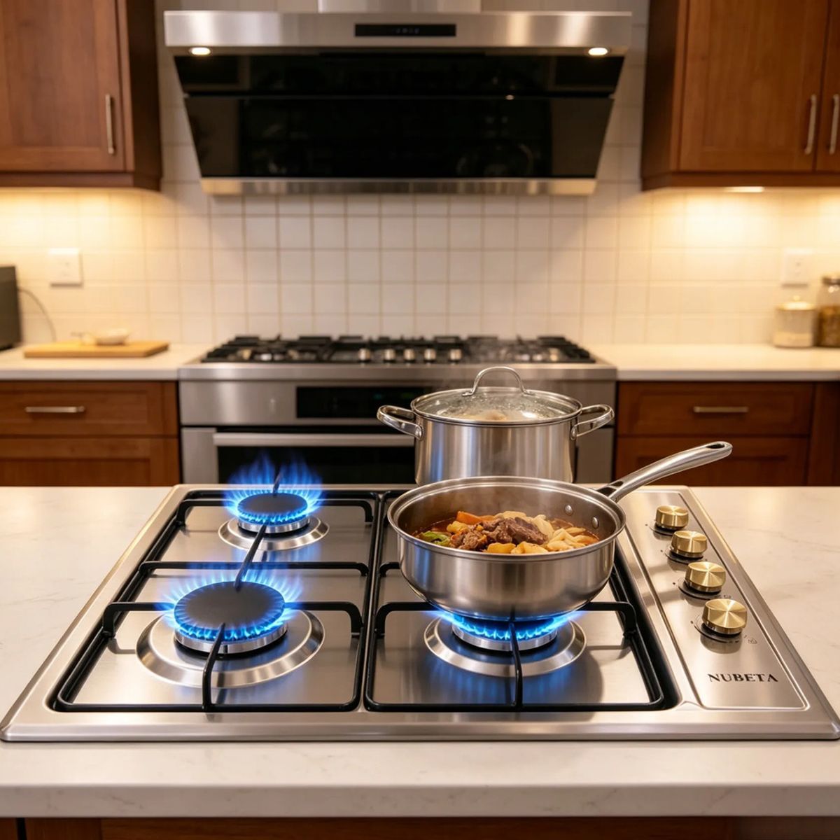EVERSO - Cocina Encimera A Gas Placa Templado 4 Platos Acero Inoxida