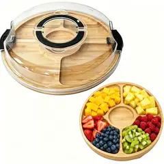 MOONCORE - Tabla Picoteo Bambú Premium Con Tapa Irregular Café 34x37cm