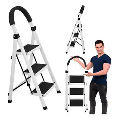 EVERSO - Escalera 3 Peldaños Plegable Multiposiciones Acero Inoxidabl