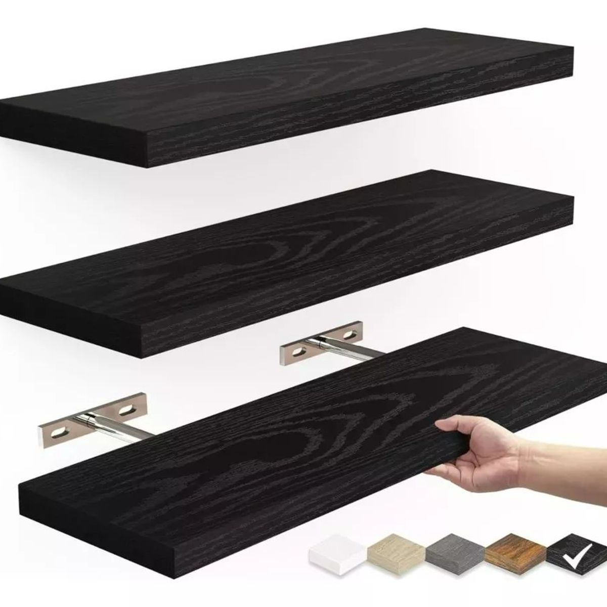 GENERICO - Repisas Flotantes De Madera Mdf Premium Kit X3 Negro