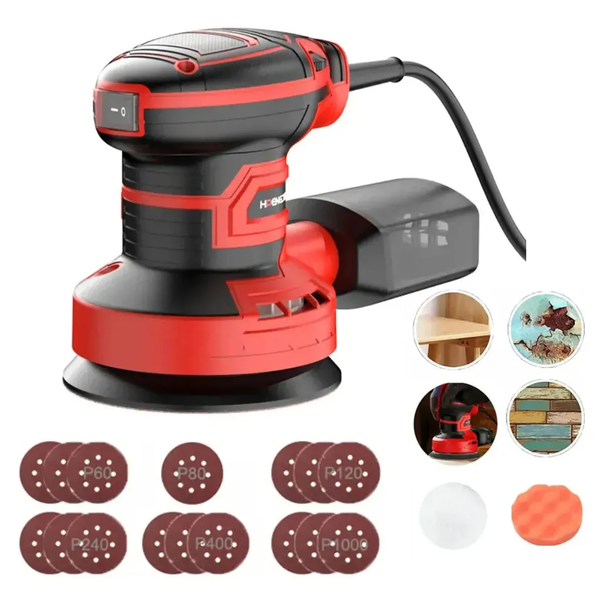 EVERSO - Lijadora Roto Orbital 350w Para Madera Y Metal Con Lijas
