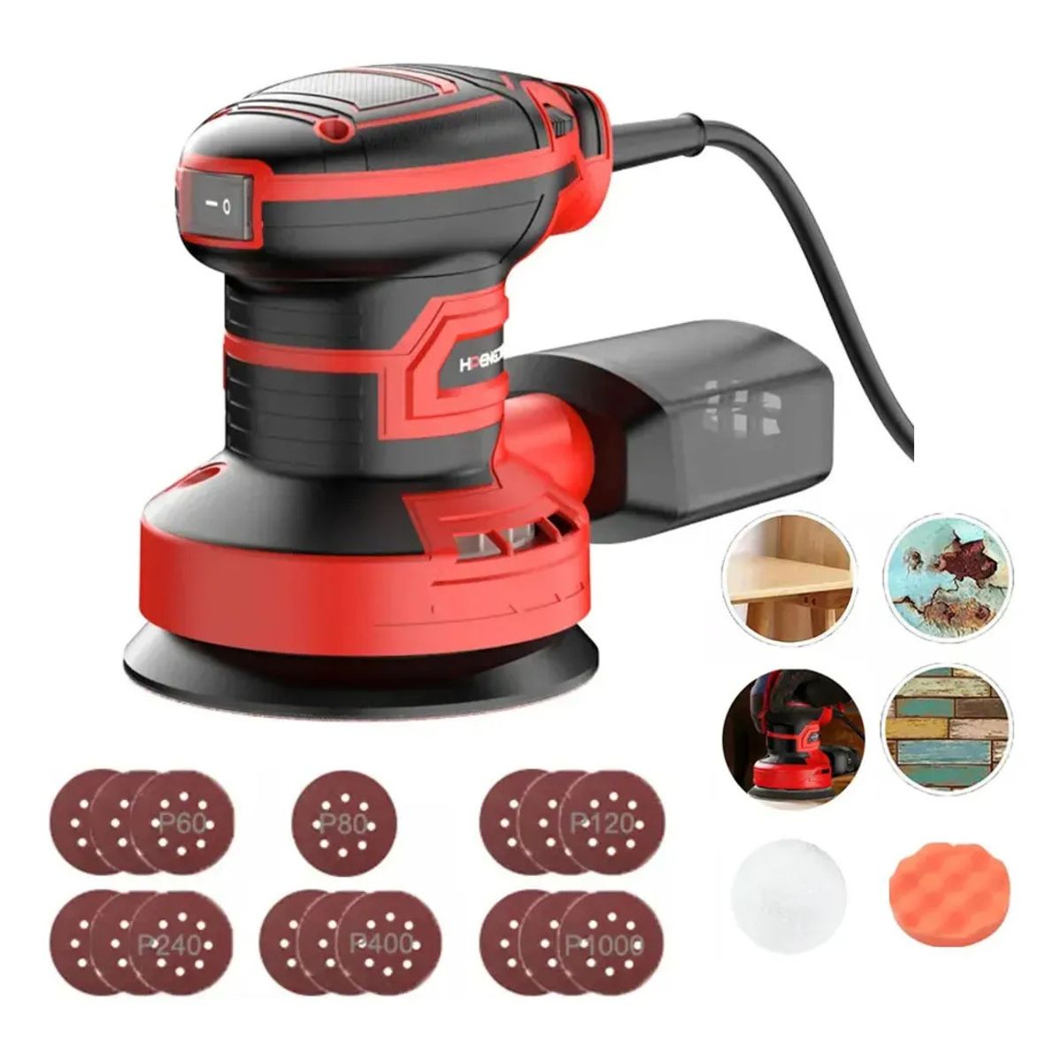 EVERSO - Lijadora Roto Orbital 350w Para Madera Y Metal Con Lijas